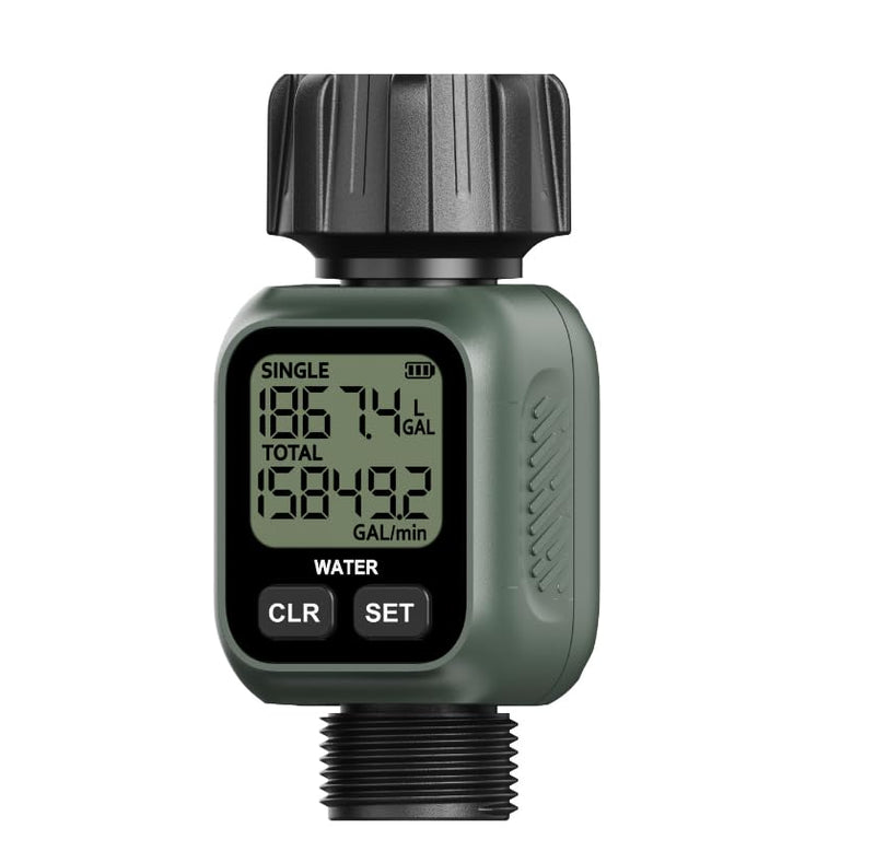 Water Flow Meter, ±5% Accuracy, Built-in Brass Inlet, 4 Measurement Modes, US Gallon/Liter Consumption & Flow Rate for Garden Hose, Lawn Sprinkler, Caravan Water Tank Filling, Spray Nozzle