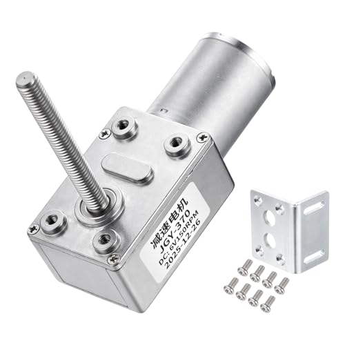 sourcing map JGY-370 6V 150RPM DC Worm Gear Motor M6 Thread Shaft High Torque Turbine Worm Gear Box Reducer Electric Motor with Fastener L-Shaped Bracket for Ovens, Projectors