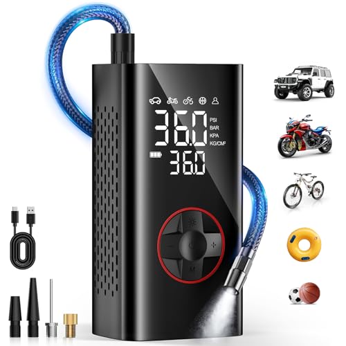 Tire Inflator Portable Air Compressor - 150 PSI Portable Air Pump for Car Tires, Cordless Electric Bike Tire Pump with Digital Pressure Gauge