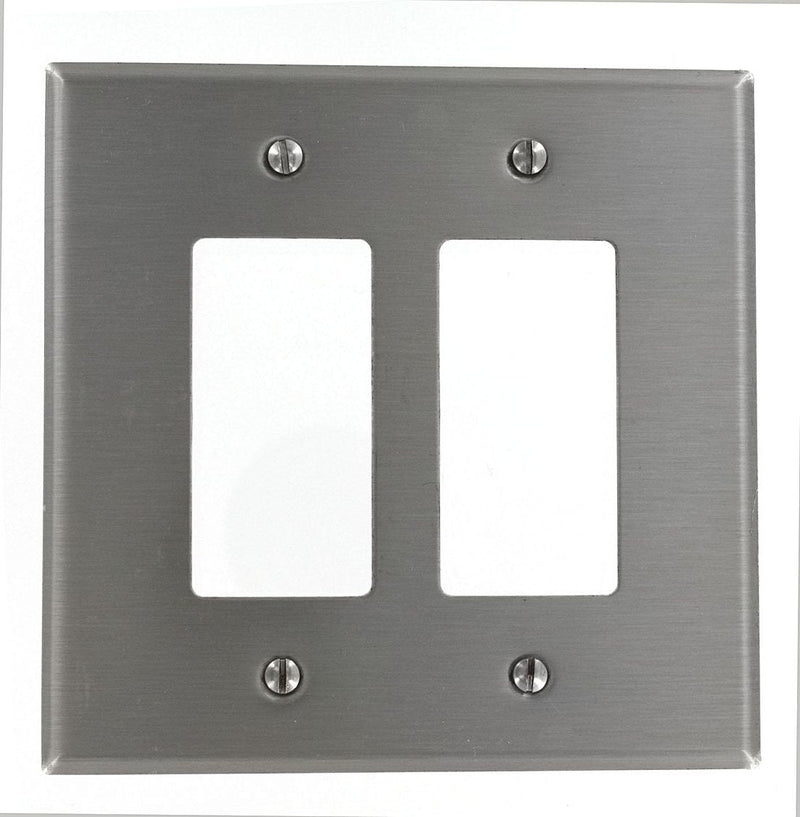 Leviton SO262 2-Gang Decora/GFCI Device Decora Wallplate, Oversized, 302 Stainless Steel, Device Mount, Stainless Steel 1 Pack