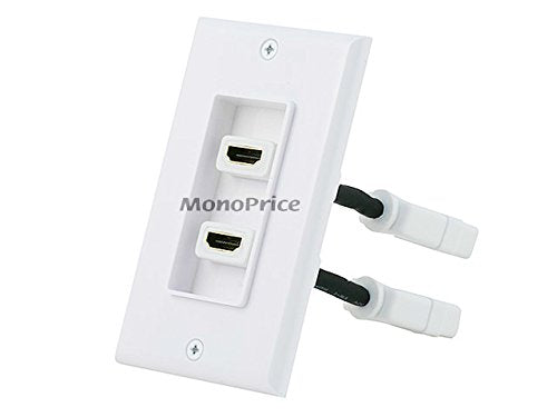 Monoprice Two-Piece Inset Wall Plate with 4 Inch Built-in Flexible High Speed HDMI Cable With Ethernet - Dual Port (2P)