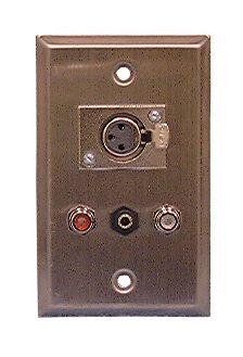 Philmore Stainless Steel Wall Plate with (1) XLR 3-Pin Female Microphone Connector, (1) 3.5mm Stereo Connector and (2) RCA Feed-Thru Jacks; 75-739