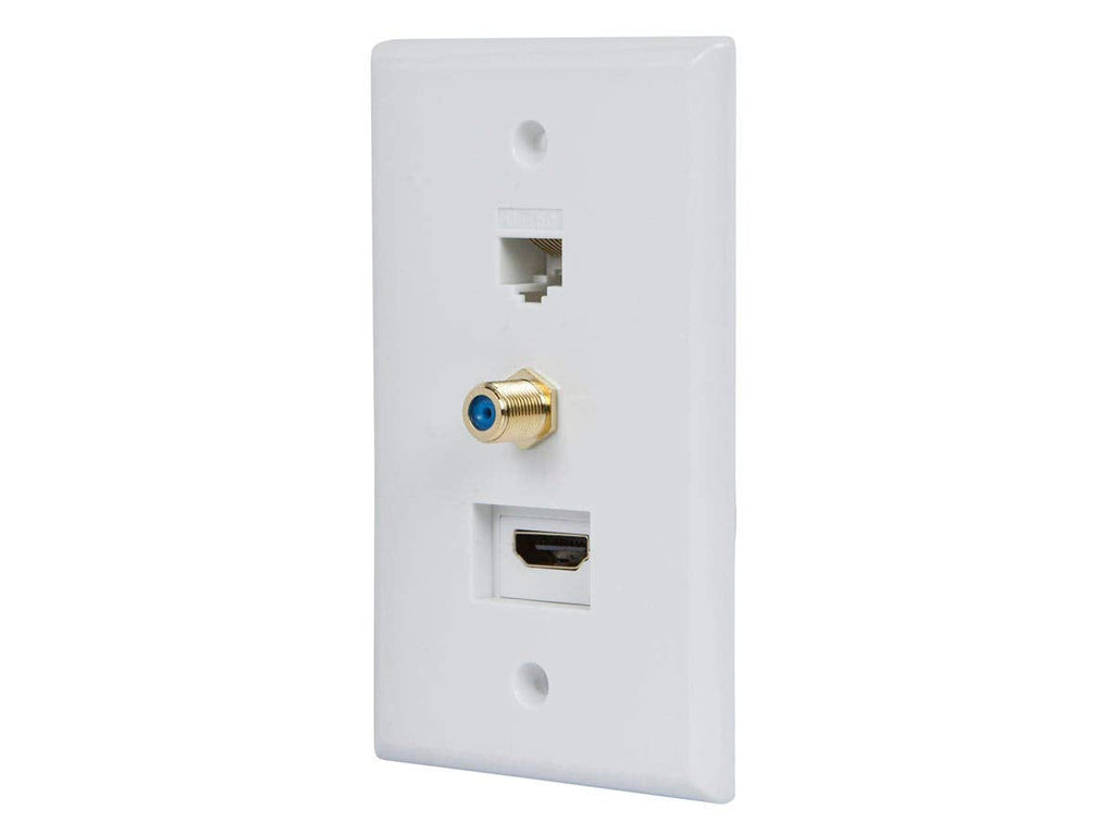 Monoprice Recessed HDMI Wall Plate, with 1 HDMI F/F Adapter, 1RJ45 Cat5e Coupler & 1 F Connector, Gold Plated,White