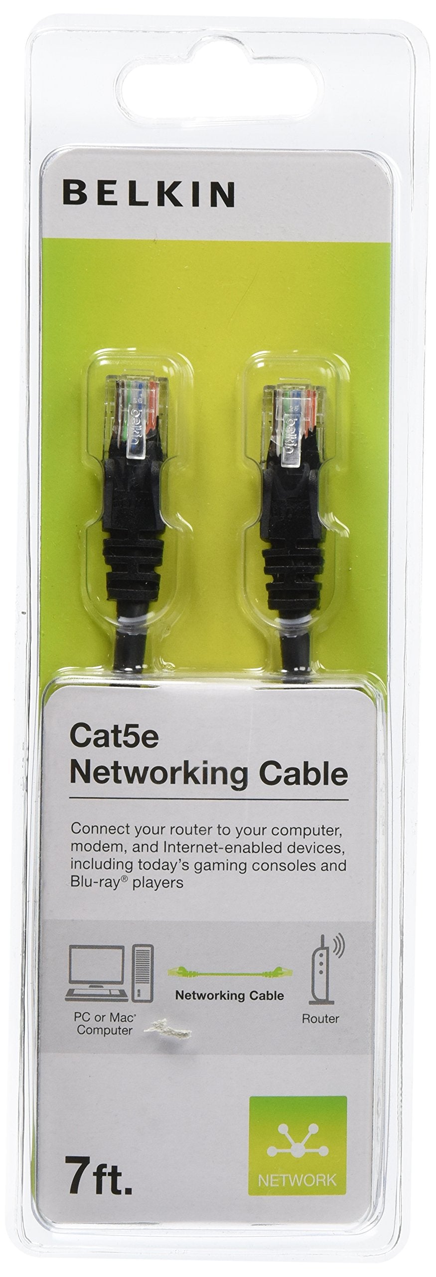 Belkin 7-Feet Cat5E Patch Ethernet Network Cable, Black (PCF5-07BKS-SN)