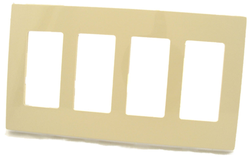 Leviton 80312-SI 4-Gang Decora Plus Wallplate Screwless Snap-On Mount, Ivory 4 Gang Wall Plate