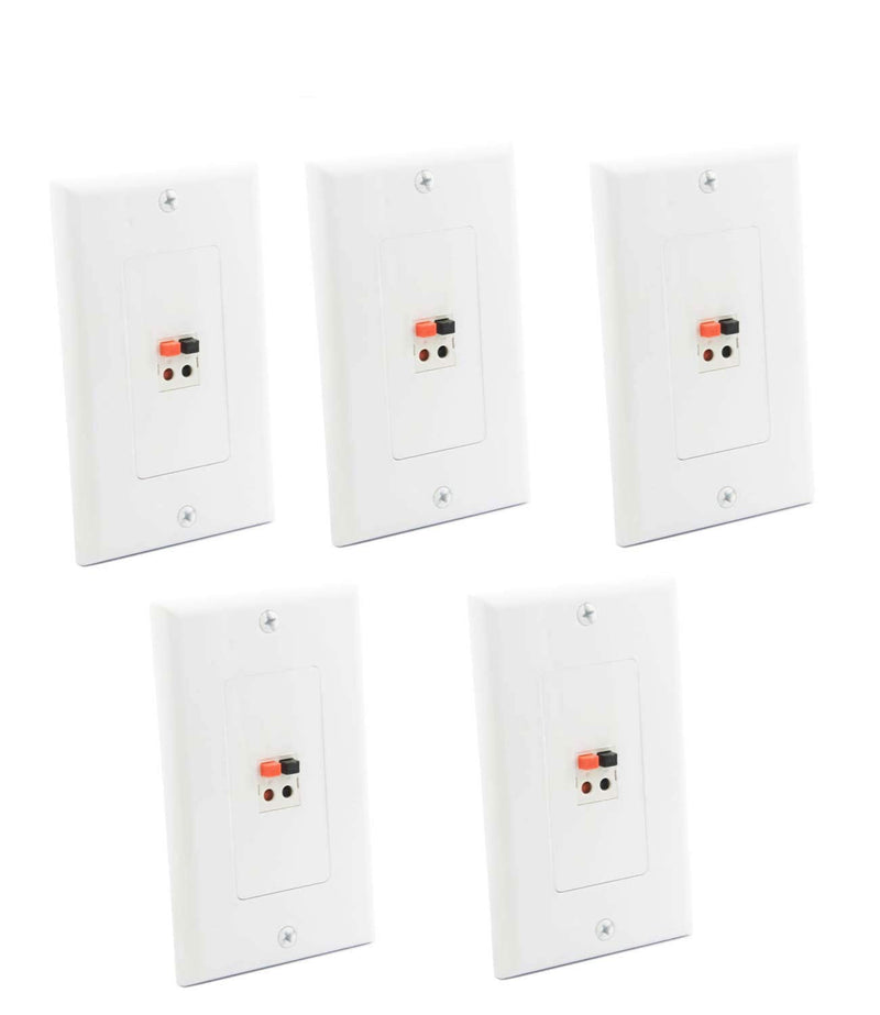 diyTech Premium Speaker Wall Plate - Spring Loaded Speaker Wire Wall Plate, for Home Theater Wall Mount Speakers - (5 Pack White)