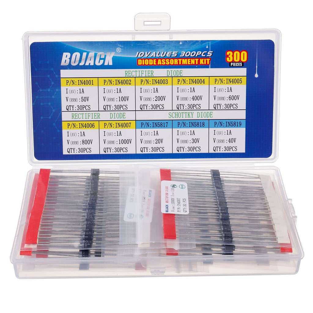 BOJACK 10 Values 300 pcs Rectifier Diodes 1N4001 1N4002 1N4003 1N4004 1N4005 1N4006 1N4007 Schottky Diodes 1N5817 1N5818 1N5819 Assortment Kit