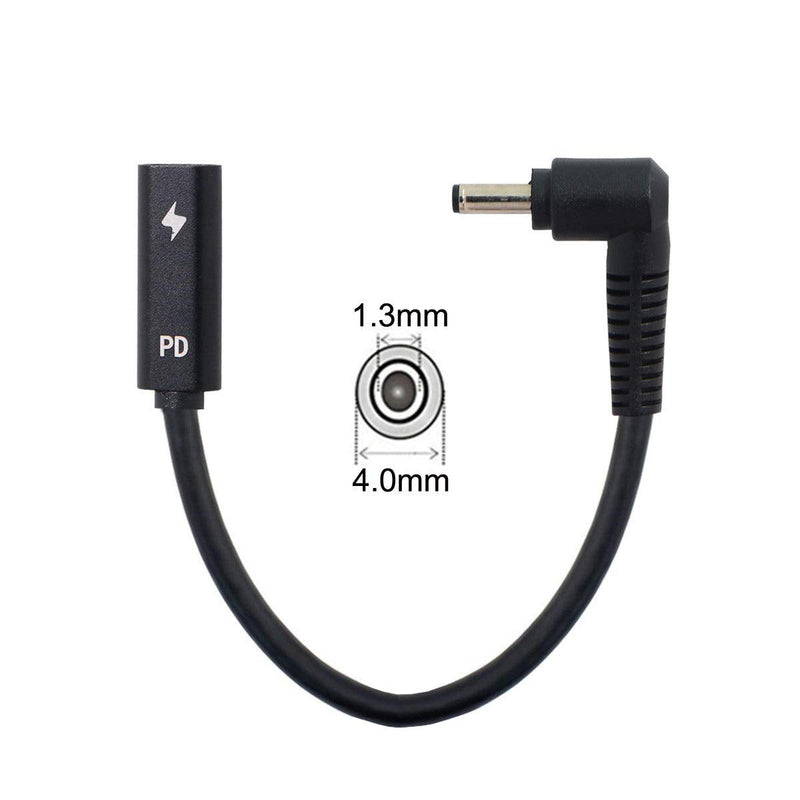 cablecc Type C USB-C Female Input to DC 4.0x1.3mm Power PD Charge Cable fit for Laptop 18-20V Black 4.0x1.3mm