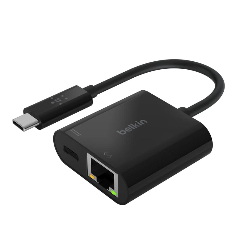 Belkin USB C To Ethernet + Charge Adapter - Gigabit Ethernet Port Compatible with USB C Devices - USB C to Ethernet Cable For MacBook Air, MacBook Pro & Windows - Ethernet to USB C Adapter - Black USB-C to Ethernet + Charging