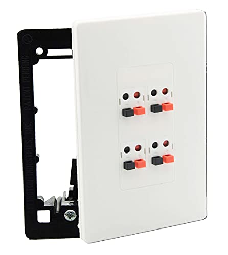 diyTech Premium Speaker Wall Plate, 4 Speaker, Supports 4 Speaker Configurations, w/Mounting Bracket, 1 Gang Screwless - White