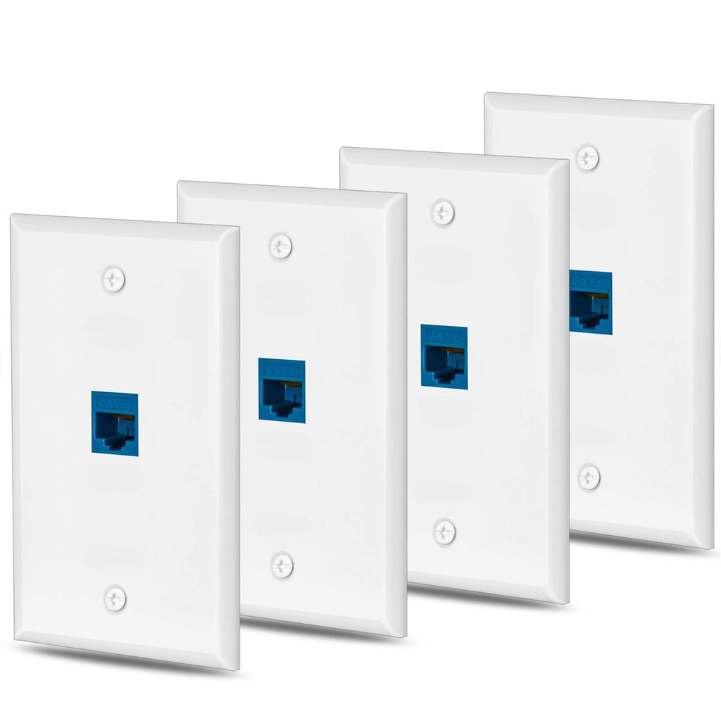 4 Packs cat6 Ethernet Wall Plate Outlet 1 Port RJ45 Network Female to Female Keystone Wall Coupler Jack Plate - Blue 1-Port-4Packs