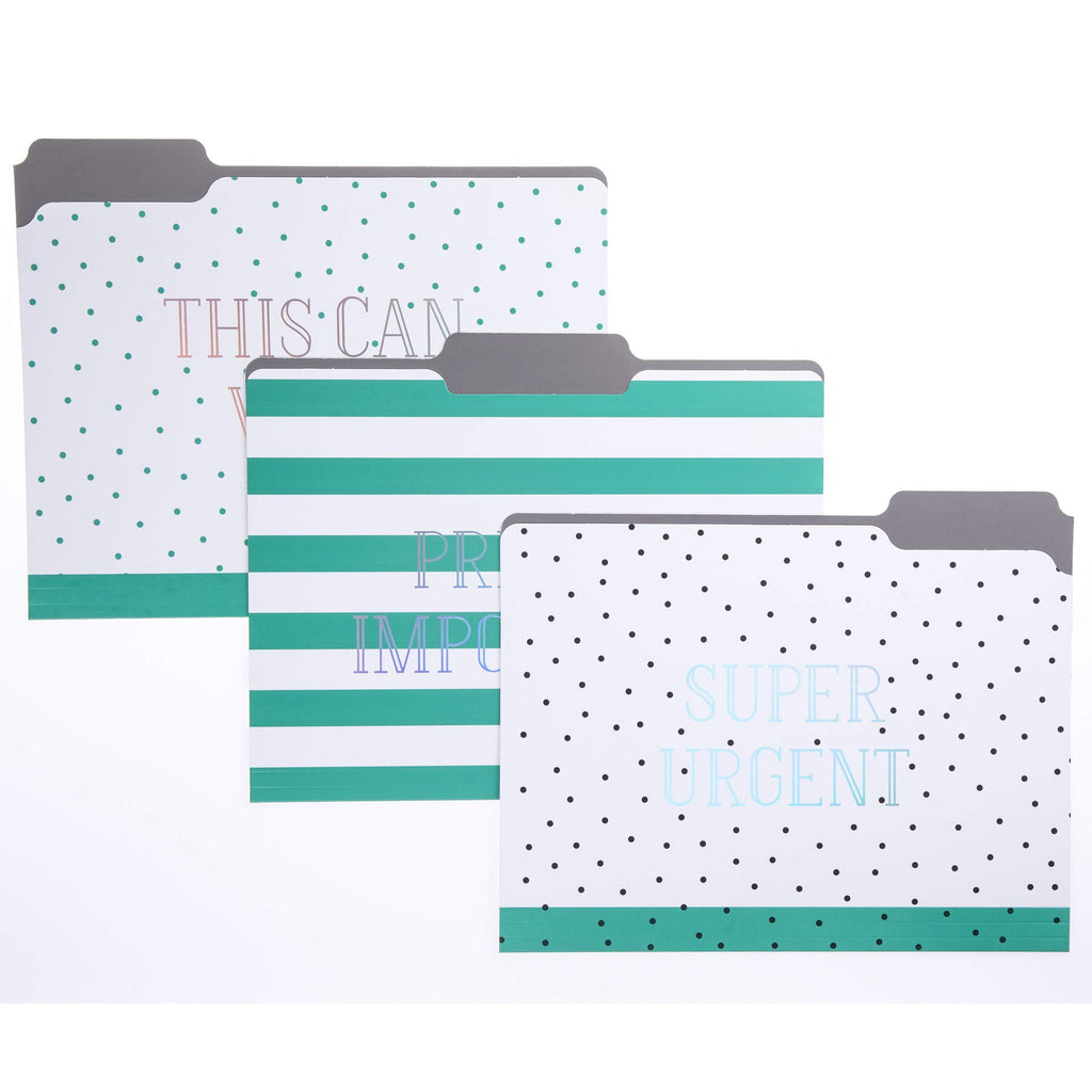 "Graphique Green Dots File Folder Set – Each Folder Measures 11.75" x 9.5", Set Includes 9 Folders with 3 Unique Designs, Durable Triple-Scored Coated Cardstock" (FIF045)