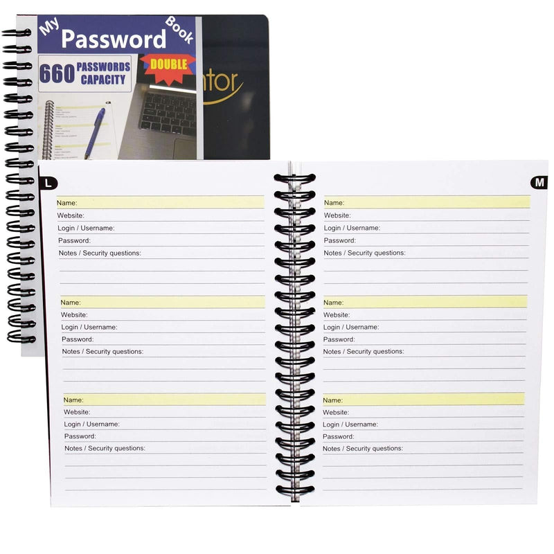 My Password Book Double Capacity 7" X 5" 240 Pages Quick Search Design Password and Private Code Journal Glossy Black Cover