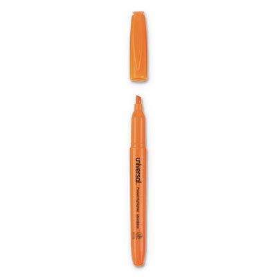 Pocket Clip Highlighter, Chisel Tip, Fluorescent Orange Ink, 1 Dozen