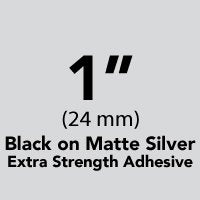 Brother 1" (24mm) Black Print on Matte Silver Extra Strength Adhesive P-Touch Tape for Brother PT-2730, PT2730 Label Maker