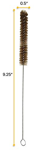 12PK Bristle Cleaning Brushes with Fan-Shaped Ends, 9.25" - Twisted Stainless Steel Wire Handle - Ideal for 0.3" - 0.5" Tubes, Bottles, Cylinders, Flasks, Straws - Eisco Labs