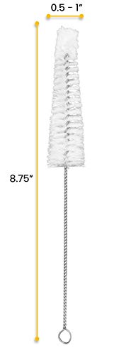 Tapered Nylon Cleaning Brush with Cotton Yarn Tip, 8.75" - Twisted Stainless Steel Wire Handle - Ideal for 0.5" - 0.75" Diameter Test Tubes, Bottles, Flasks, Cylinders, Jars, Vases, Cups - Eisco Labs