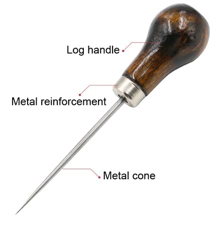 VIUJUH 2 Pack Awl,Gourd Shape Awl Tailors Awl Wood Handle Scratch Awl Sewing Awl Tool for Leather (2 Pack)