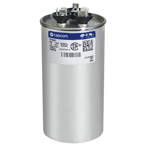 Genteq 50 + 7.5 uF MFD x 440 VAC GE Industrial Replacement Dual Capacitor Round # C45075R / 97F9987