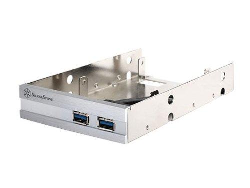 Silverstone FP36S Aluminum Front Panel 2X USB 3.0 Ports with 3.5-Inch to 2X 2.5-Inch Bay Converter Device (Silver)
