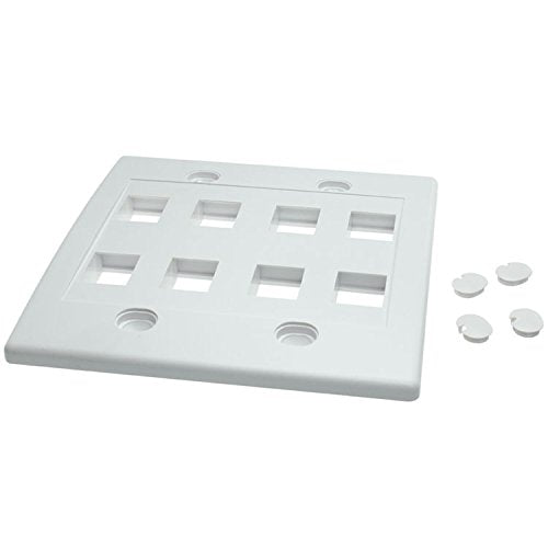 RiteAV - Keystone Wall Plate Double Gang 8-Port White (1 Piece Flush)