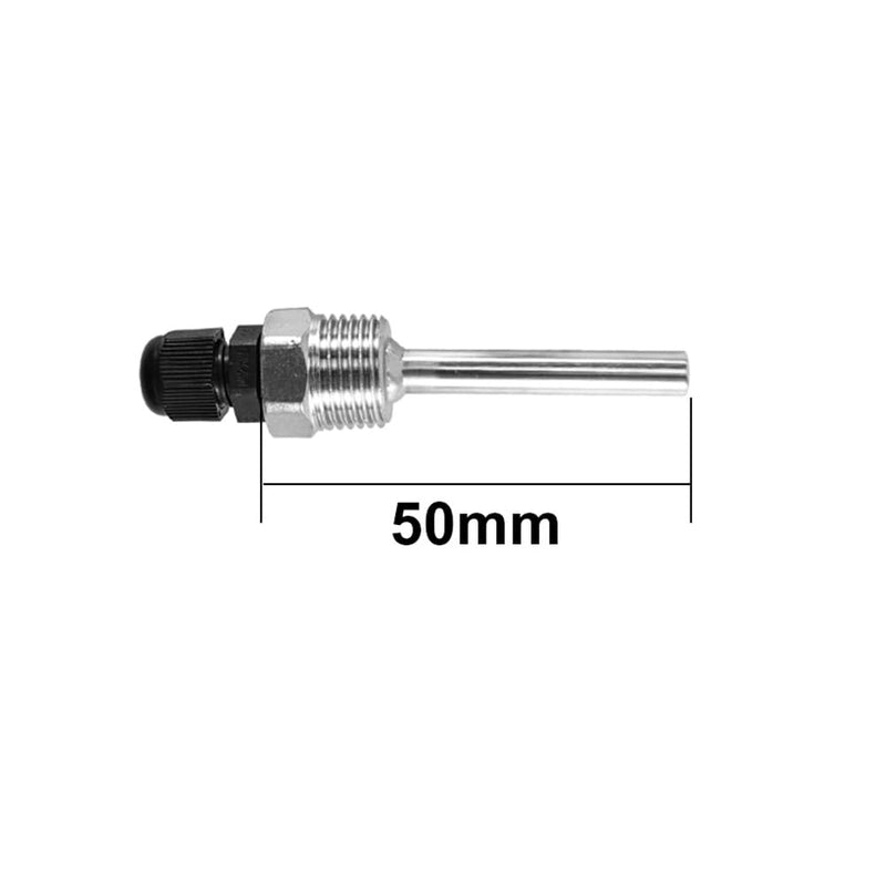Pack of 2 immersion sleeves, stainless steel immersion sleeve G 1/2 inch thread for temperature sensor, 8 x 50mm immersion sleeves, Thermowell, immersion protection tubes for thermocouples, protective tube for temperature sensors 8x50mm