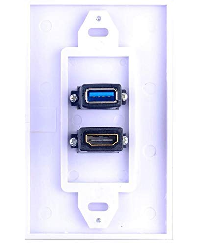HDMI USB 3.0 Wall Plate, Halokny 1 Port HDMI Female + 1 Port USB3.0 Female Video Component Composite Audio Video Wall Face Plate Panel (1 USB3.0+1 HDMI)