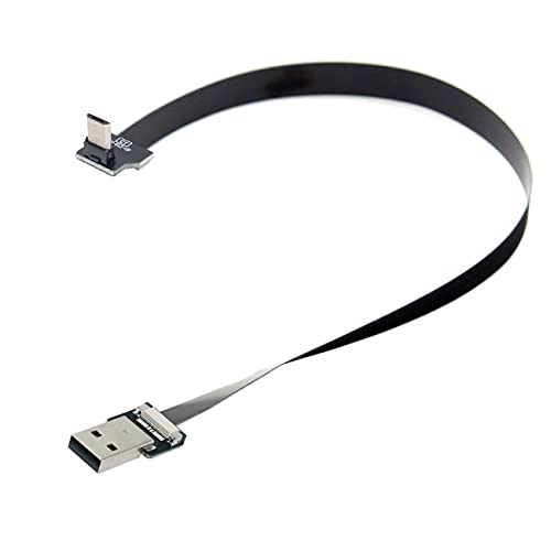 Cablecc Up Angled USB 2.0 Type-A Male to Micro USB 5Pin Male Data Flat Slim FPC Cable for FPV & Disk & Phone 50cm 0.5M