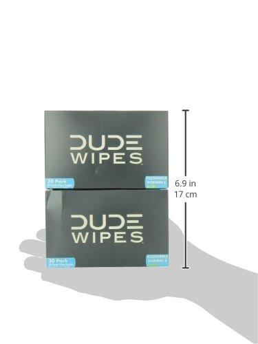 DUDE Wipes Flushable Wipes, Individually Wrapped for Travel, Unscented Wet Wipes with Vitamin-E & Aloe, Septic and Sewer Safe, 30 Count (Pack of 2)