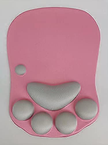 Cute Cat Claw Paw Mouse Pad with Gel Wrist Rest Support - Soft Silicon Ergonomic Computer Mouse Pads - Women/Kids Mouse Mat Desk Accessories (Pink/Grey)