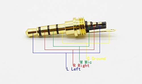 VizGiz 5 Pack 3.5mm 4 Pole Jack Replacement Plug Repair Audio Cable Male Connector 1/8 TRRS (1Tip/2Ring/1Sleeve) Stereo Headphone Earphone Microphone Soldering DIY Adapter Tool 4PIN Terminal