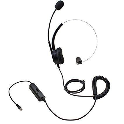 AGPtEK Hands-Free Call Center Noise Cancelling Corded Monaural Headset Headphone for Desk Telephone with 4-Pin RJ9 Crystal Head Headset Replacement
