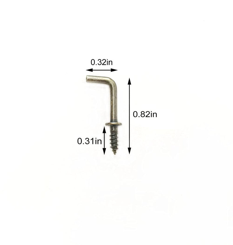 IDEALSV 1/2" Small Antique Brass Screw in Hooks L Shape Hooks Vintage Bronze 1 Shape Right Angle Hooks 7 Shape Medal Screw Hooks (100Pack)