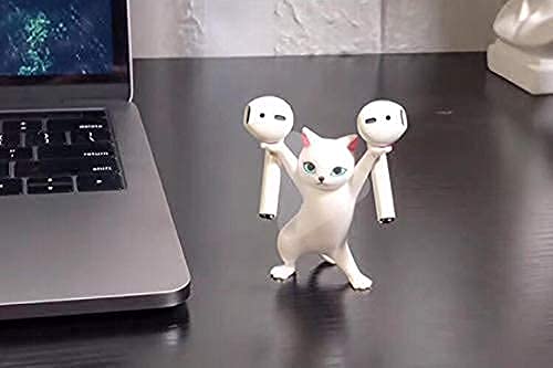 ã€Upgraded Anti-Dropã€‘ Magnetic Cute Dance Cat Airpod Holder Headphone Stand Earbuds Holder for Apple AirPods 1& 2 3 Pro,Unique Birthday Bday Present Gifts Ideas(White) White