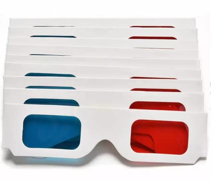 Hony 10 Pairs 3D Paper Glasses, Red and Cyan Lens in White Frame Anaglyph Cardboard for 3D Movie, Magazine, and Books,Folded