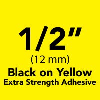 Brother 1/2" (12mm) Black Print on Yellow Extra Strength Adhesive P-Touch Tape for Brother PT-2730, PT2730 Label Maker