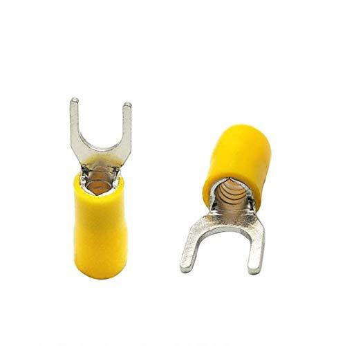 100Pcs SV1.25-3 Insulated Fork Spade Wire Connector Electrical Crimp Terminal 22-16AWG U-Type (Yellow) Yellow