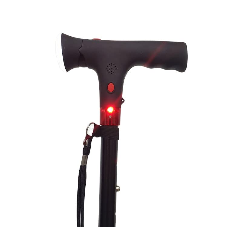 GiMa 43050 Walking Stick with Light from Safety, Men's Type, Black Non-Rotating Base+J10