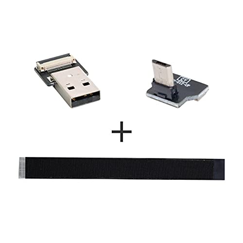 Cablecc Up Angled USB 2.0 Type-A Male to Micro USB 5Pin Male Data Flat Slim FPC Cable for FPV & Disk & Phone 50cm 0.5M