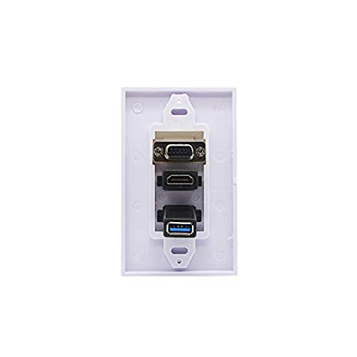 HDMI USB 3.0 VGA Wall Plate, Halokny 1 Port HDMI Female + 1 Port USB3.0 Female + 1 VGA Component Composite Audio Video Wall Face Plate Panel (1 HDMI+1 VGA+1 USB 3.0)