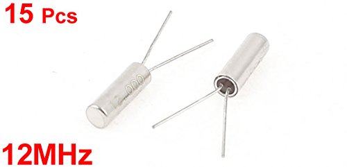 sourcing map 15 x 12MHz Cylindrical Quartz Oscillators 2 x 6mm DIY Silver