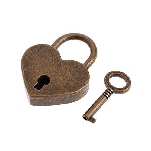 3Pcs Mini Bronze Antique Padlock Small Metal Heart Shaped Padlock Archaize Style Heart Shaped Lock Mini Lock with Key