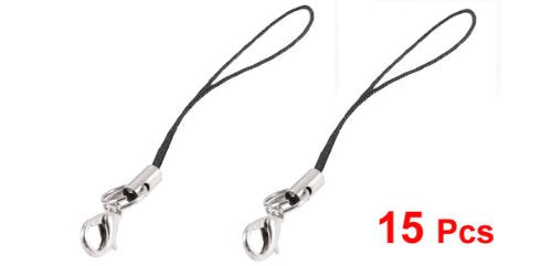 uxcell Household Coil Strap Lobster Clasp Mobile Phone Key String 15pcs Black