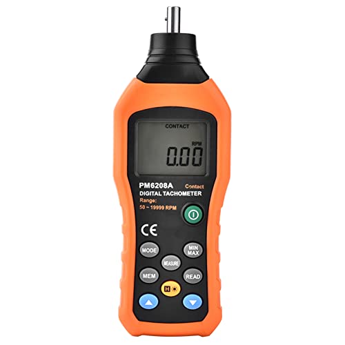 PM6208A Tachometer, Handheld Contact Type Digital Tachometer Electronic Tachometer Engine Tachometer Tester Power Source 4 * 1.5AAA Battery (NOT Included) Air Flow and Anemometer