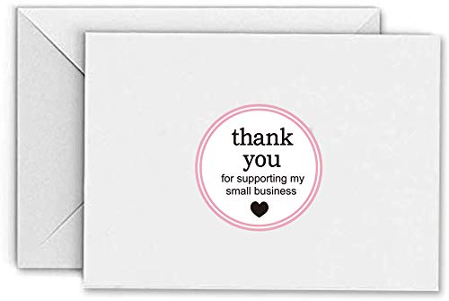 1.5" Round Thank You for Supporting My Small Business Sticker Labels with Hearts - Waterproof Printed Pink/White Small Business Thank You Stickers 500 Thank You Labels Per Roll White 1.5Inch