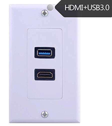 HDMI USB 3.0 Wall Plate, Halokny 1 Port HDMI Female + 1 Port USB3.0 Female Video Component Composite Audio Video Wall Face Plate Panel (1 USB3.0+1 HDMI)