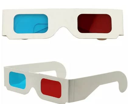 Hony 10 Pairs 3D Paper Glasses, Red and Cyan Lens in White Frame Anaglyph Cardboard for 3D Movie, Magazine, and Books,Folded