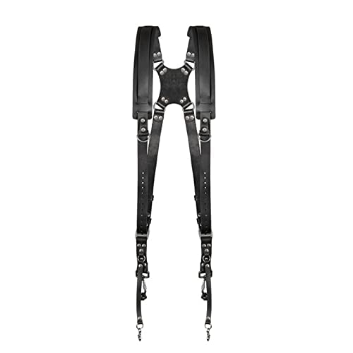 Jumyee Leather Camera Strap, Dual Camera Straps For Photographers Double Camera Harness AdjustableÂ Shoulder StrapsÂ Belt Black