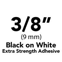 Brother 3/8" (9mm) Black Print on White Extra Strength Adhesive P-Touch Tape for Brother PT-D600, PTD600 Label Maker