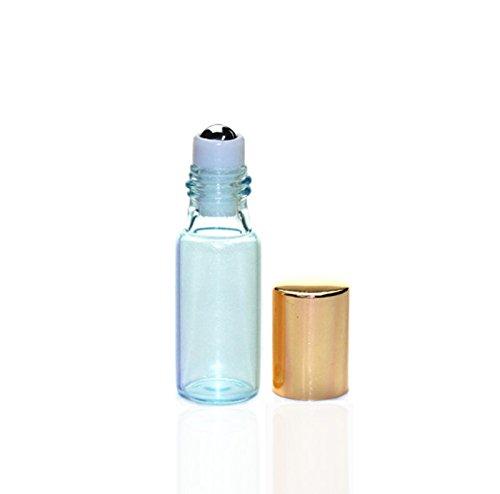 12Pcs 5ml Pearl Color Glass Roller Bottles Roll-on Bottles Vial Container with Stainless Steel Roller Balls and Gold Cap for Essential Oil Perfumes Liquid Aromatherapy+1pc 3ml Free Dropper,Blue